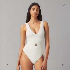 Tory Burch New Ivory Miller Plunge One-Piece size small